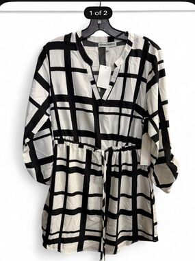 Almost Famous Black & White Plaid dress with Drawstring Waist